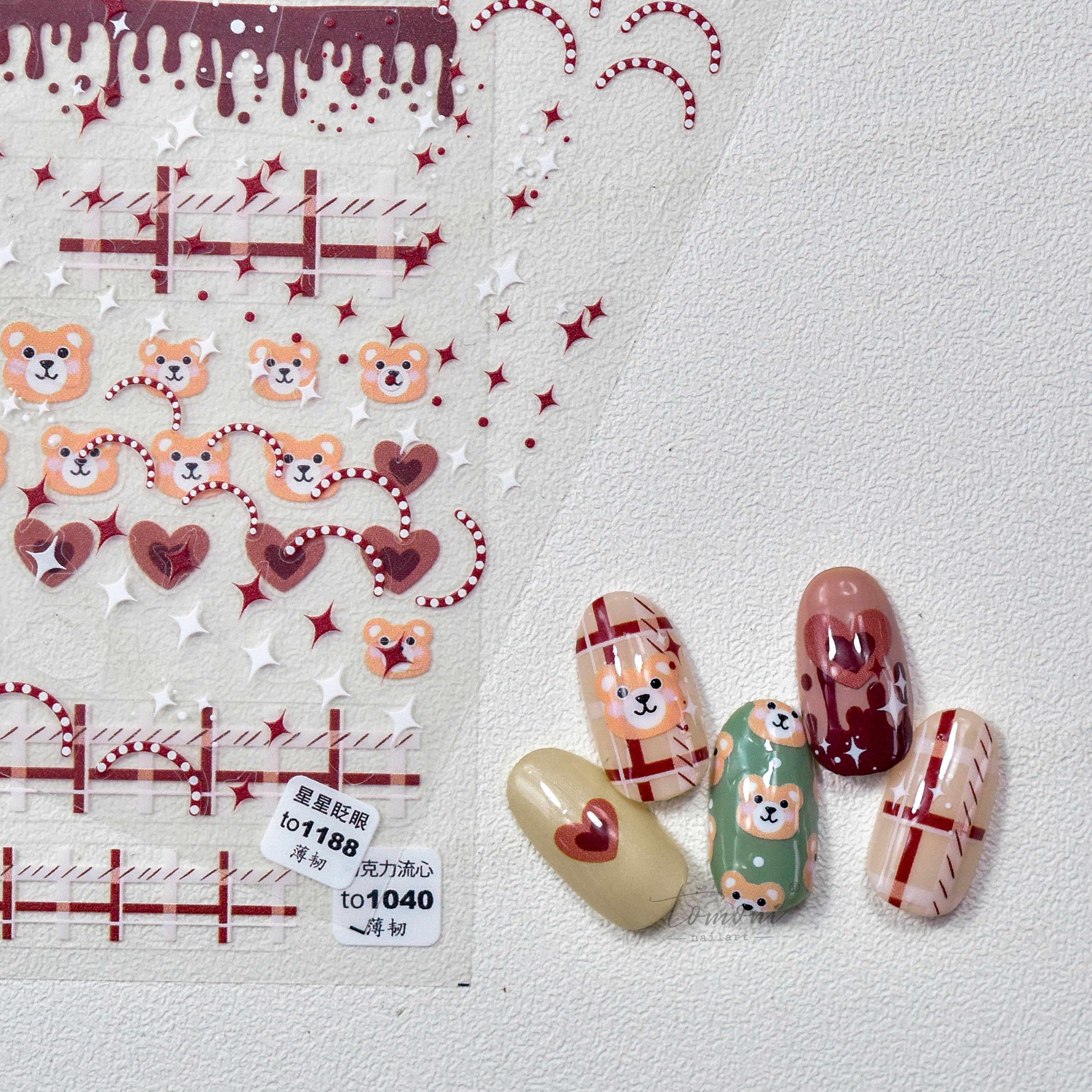 新工艺tomoni带背胶美甲贴纸奶油巧克力流心卡通动物猫咪皇冠星星