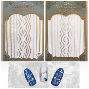 MAGICO茉纪超薄背胶贴纸 金色银色虚实线条曲线 美甲DIY贴画饰品