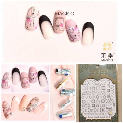 MAGICO茉季背胶贴纸 美甲DIY贴画饰品 黑色几何图案 指甲贴画