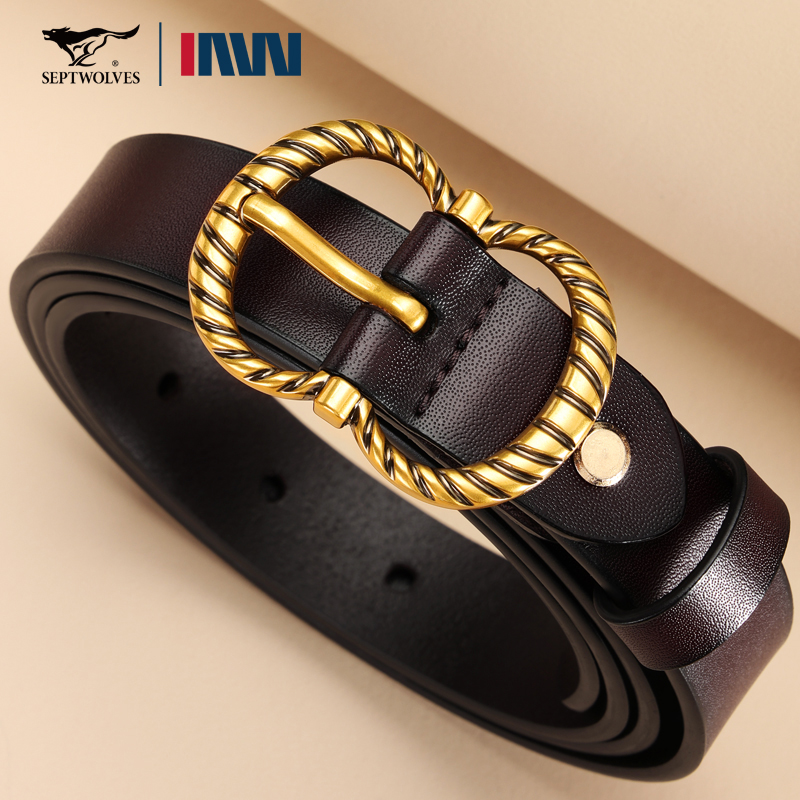 七匹狼女士针扣皮带真牛皮腰带