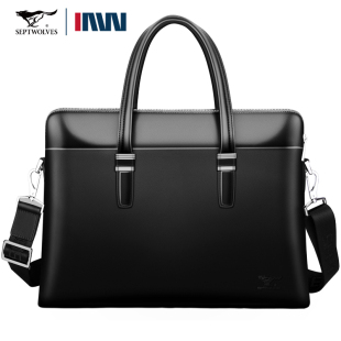 七匹狼男士 文件包拎包全真皮男包大号 手提包纯头层牛皮公文包横款