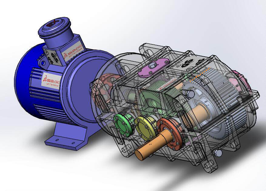 带式输送机驱动三级圆锥圆柱减速器三维图素材