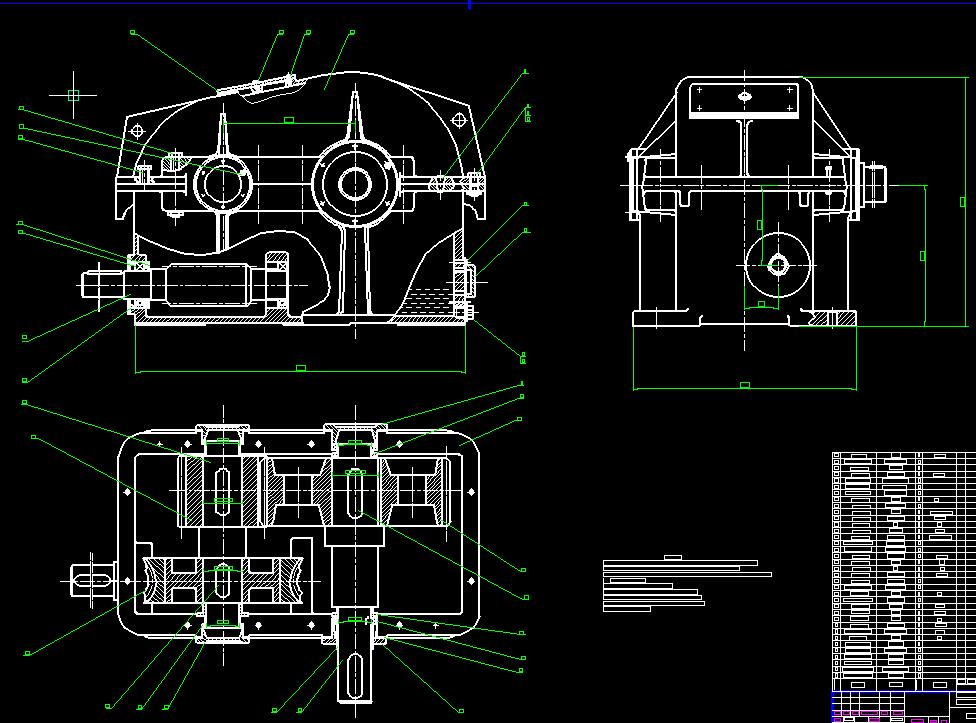 矿用绞车传动系统(二级蜗杆齿轮减速机)设计2D图机械CAD图纸