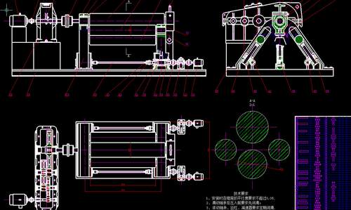 四辊卷板机总体结构设计2D图机械CAD图纸