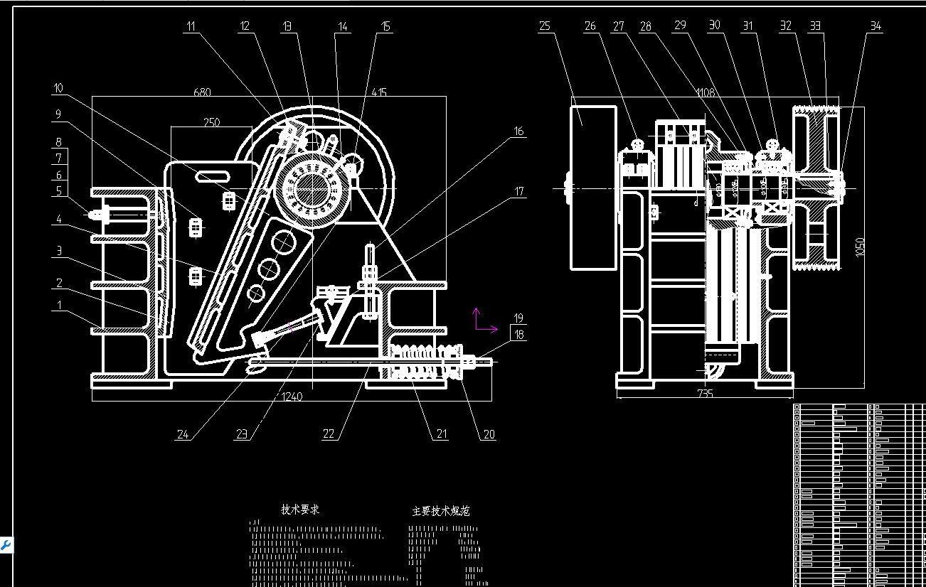 250-400颚式破碎机的结构设计2d图机械cad素材