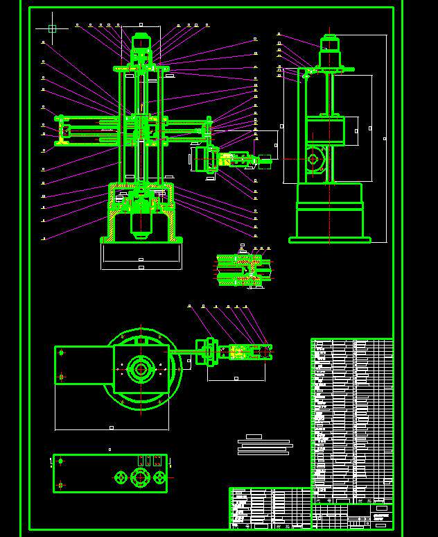 四自由度棒料搬运机械手设计2d图机械cad素材