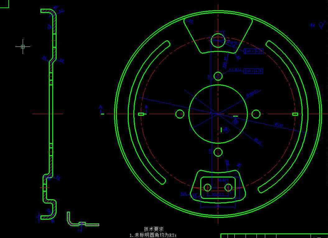 汽车后制动底板模具设计2d图机械cad素材
