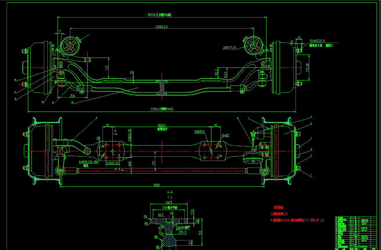 eq3300g8x4汽车双转向桥无说明2d图机械cad素材