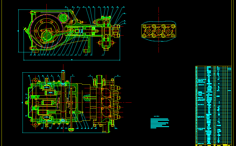 BW-100型泥浆泵曲轴箱与液力端特性分析设计2D图机械CAD素材
