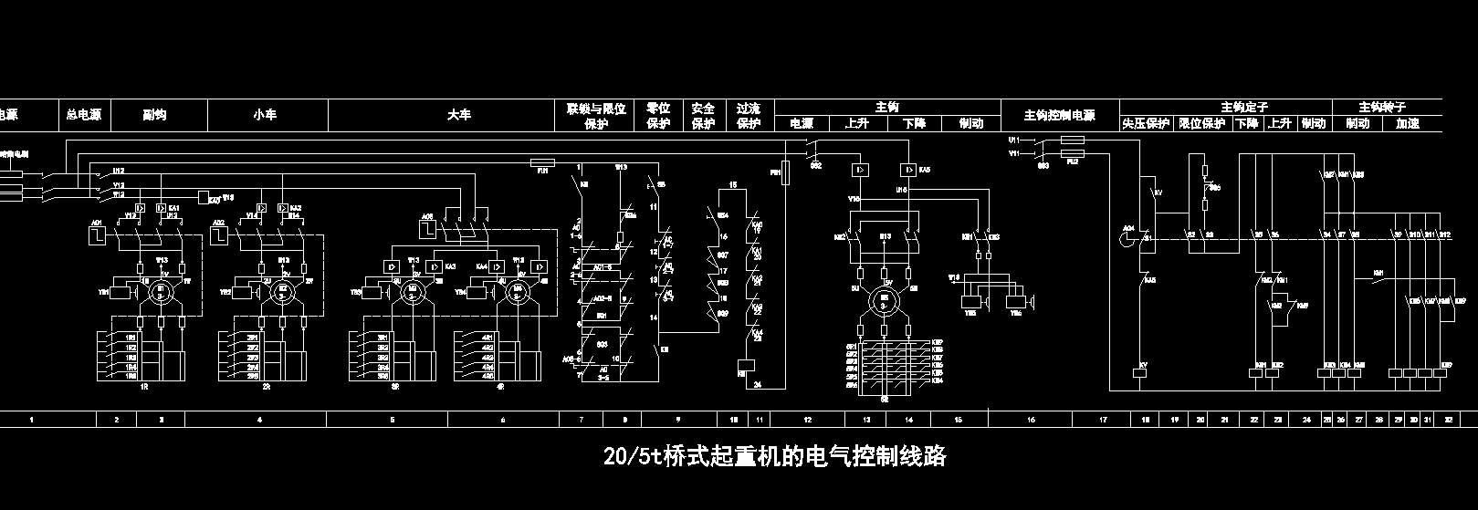 205t桥式起重机控制线路设计2d图机械cad图纸