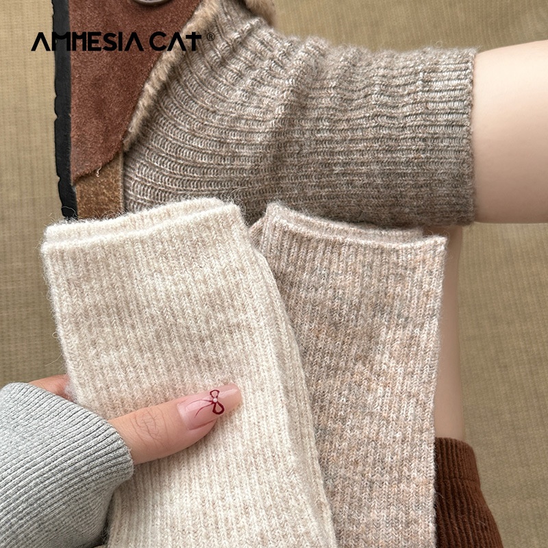 羊毛袜子女秋冬中筒袜纯棉加厚