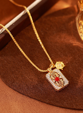 新中式无事牌鸢尾花镶钻项链