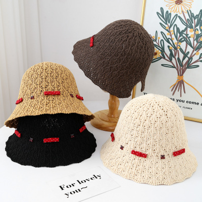 2025新款法式镂空编织海边帽