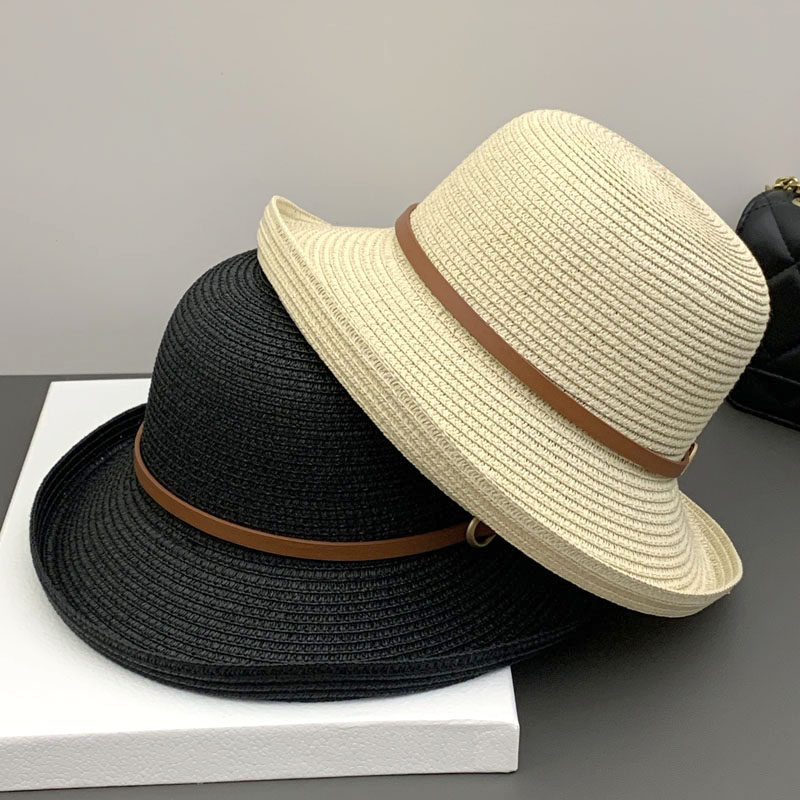 卷边帽子女夏天出游沙滩帽海边遮阳防晒太阳草帽子英伦礼帽可折叠