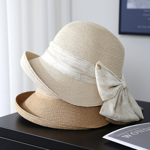 防晒帽子女款2025新款春夏渔夫帽显脸小时尚显年轻遮阳帽编织草帽