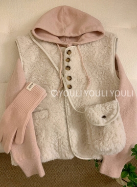 尤梨纯色百搭韩系加厚系带抽绳连帽针织套头针织毛衣女不带包