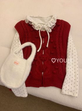 YOULI尤梨韩系复古提花针织马甲重工百搭洋气背心针织马夹