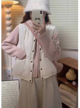 秋冬叠穿棉服马甲圆领高级感新款设计感宽松无袖坎肩背心薄款马甲