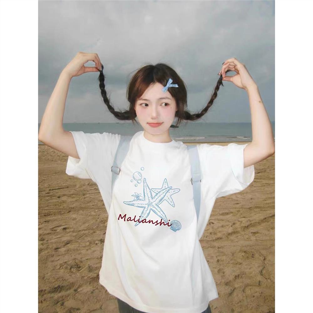 白色纯棉短袖t恤女夏季