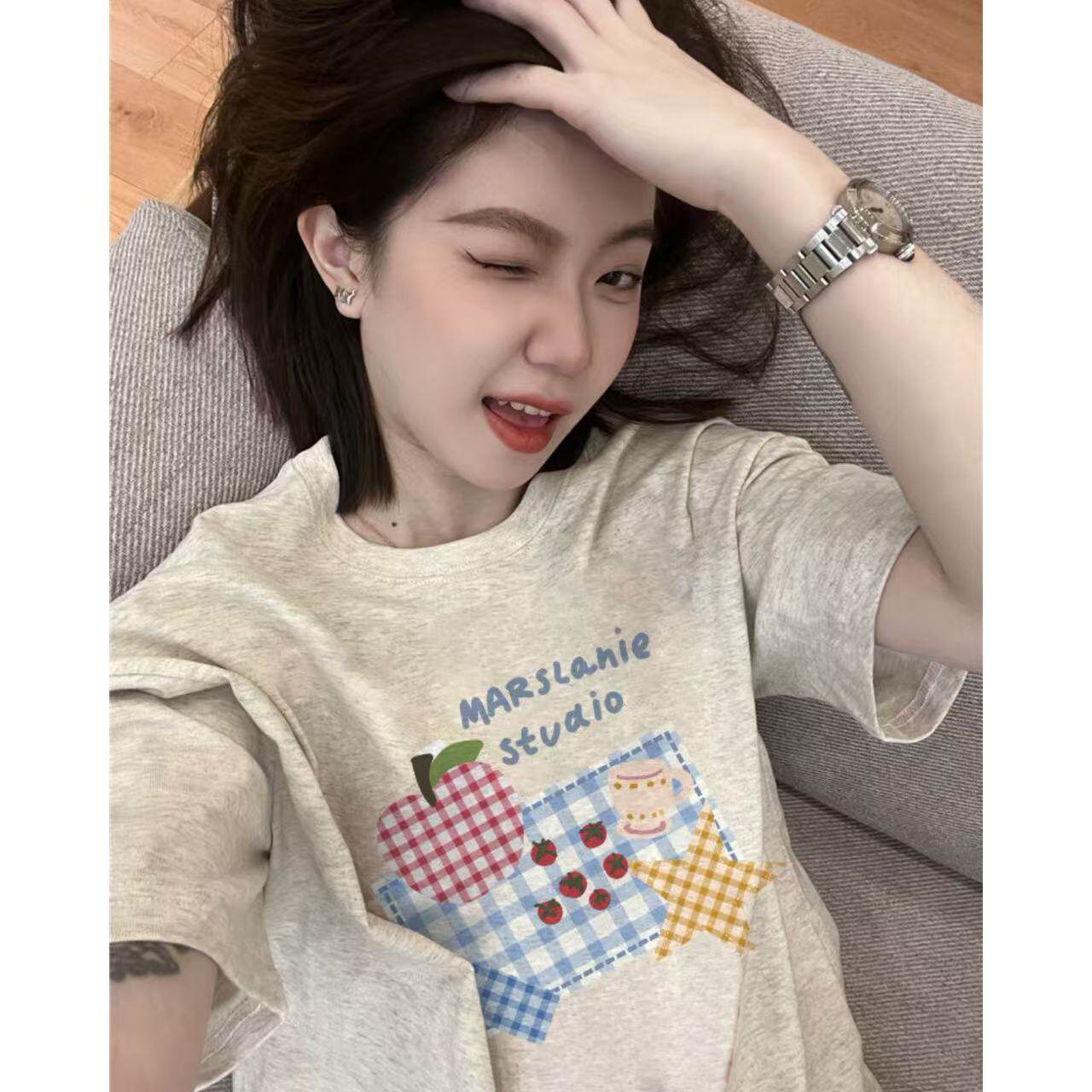 纯棉白灰色短袖T恤女2026
