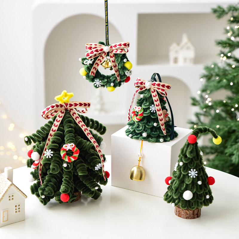 诺琪圣诞卷卷棒迷你圣诞树桌面摆件diy蝴蝶结羊毛球圣诞花环装饰