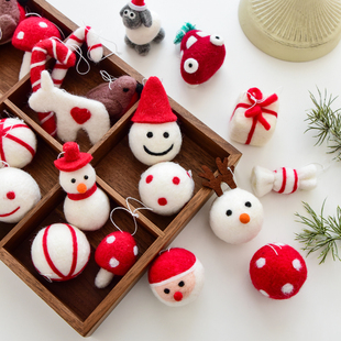 诺琪新款圣诞节装饰羊毛毡球挂件圣诞树装饰老人麋鹿糖果圣诞挂件