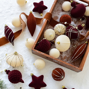 诺琪 圣诞节装饰品圣诞彩绘球天鹅绒圣诞球圣诞树装饰球吊球吊饰