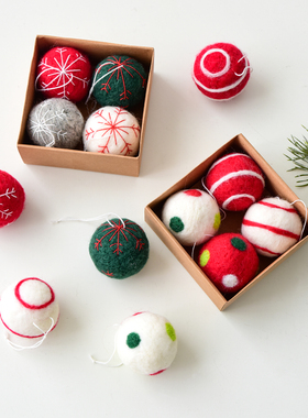 诺琪新款圣诞装饰羊毛毡球圣诞树装饰挂件雪花图案装饰圣诞球吊饰