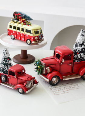 诺琪 圣诞节装饰品高档铁皮小卡车圣诞巴士火车圣诞摆件圣诞礼物