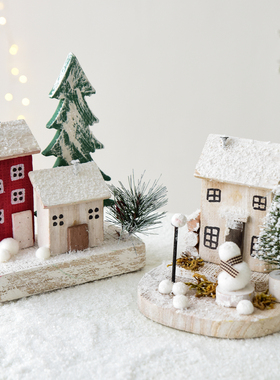 诺琪新款圣诞节装饰木质房子摆件圣诞树装饰摆件圣诞装饰桌面摆件