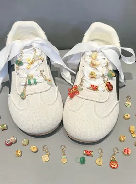新年马年鞋带扣高级中国风玉石沙金鞋花装饰马上有钱元宝麻将配饰