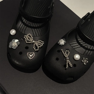 新款芭蕾舞鞋洞洞鞋鞋花银色珍珠蝴蝶结亮片花朵鞋扣DIY红书配饰