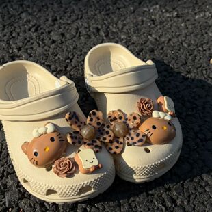 原创黑皮豹纹kt鞋花可爱diy洞洞鞋鞋扣配饰辣妹甜酷夏少女装饰扣