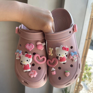 新款ins可爱洞洞鞋鞋花鞋扣crocs配饰大耳狗kitty立体diy粉色