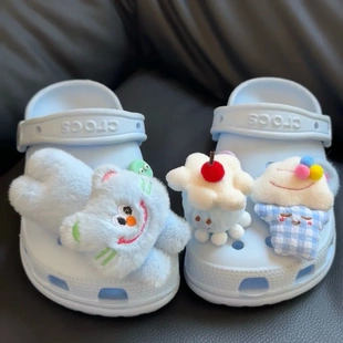 毛绒洞洞鞋配饰diy鞋花鞋扣crocs秋冬装饰配件可爱软萌猫咪鞋扣