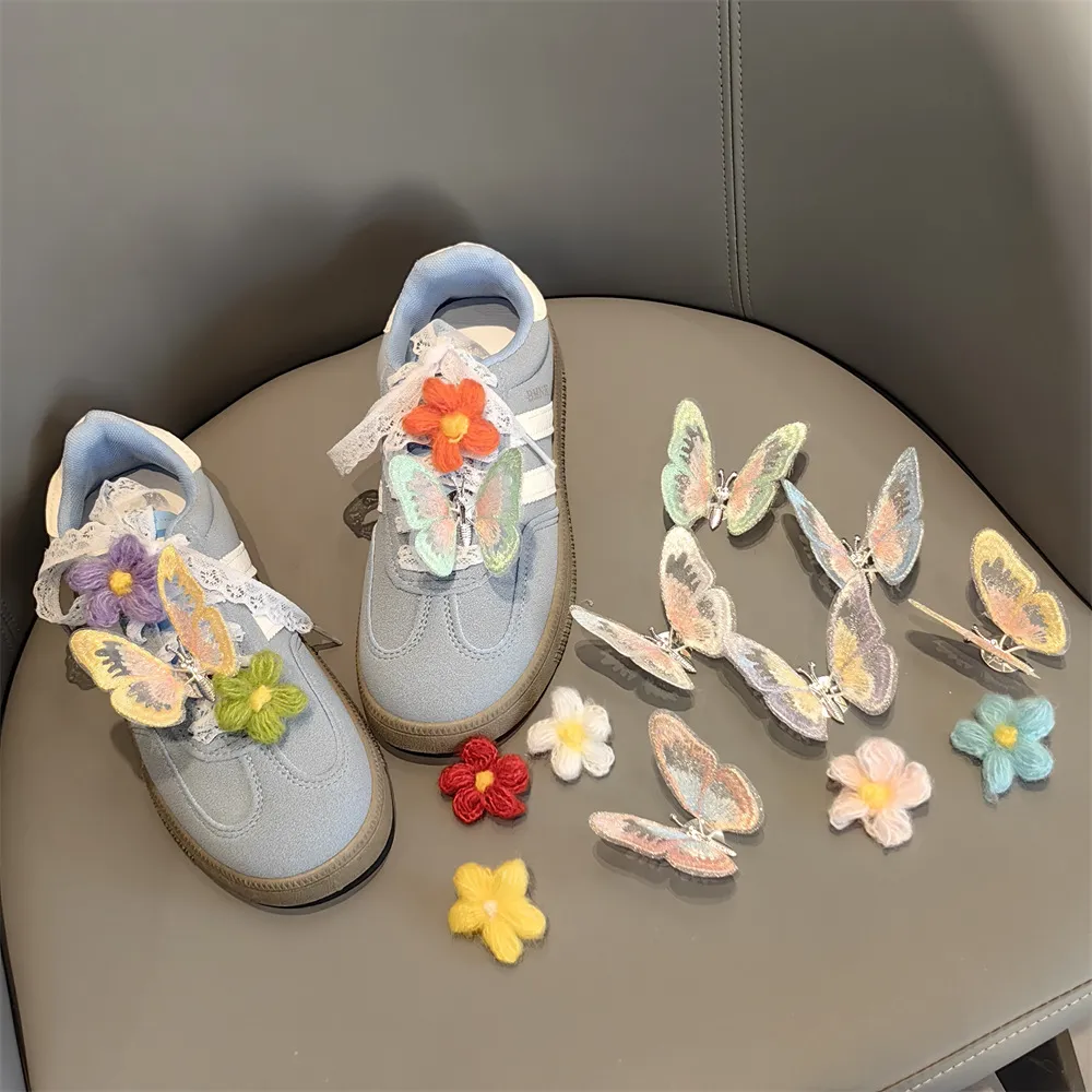 春季新款会动的蝴蝶鞋花鞋扣女童超仙气可爱鞋子装饰扣刺绣蝴蝶