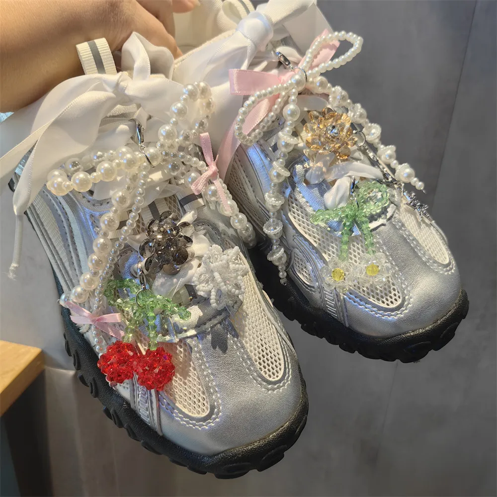 ins韩国diy芭蕾珍珠蝴蝶结德训鞋带装饰串珠水晶樱桃花鞋扣鞋花