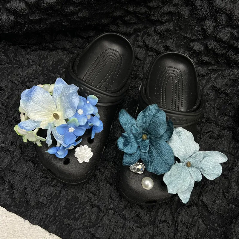 重工高级感花朵精致洞洞鞋配饰鞋花鞋扣crocs配饰配件diy蓝色梦幻