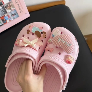 粉色甜心小狗洞洞鞋鞋扣卡通DIY可爱蝴蝶结可拆卸鞋花装饰配件