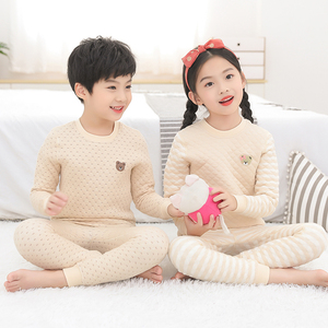 儿童保暖内衣套装秋冬加厚三层夹棉男女童秋衣秋裤全棉中大童睡衣