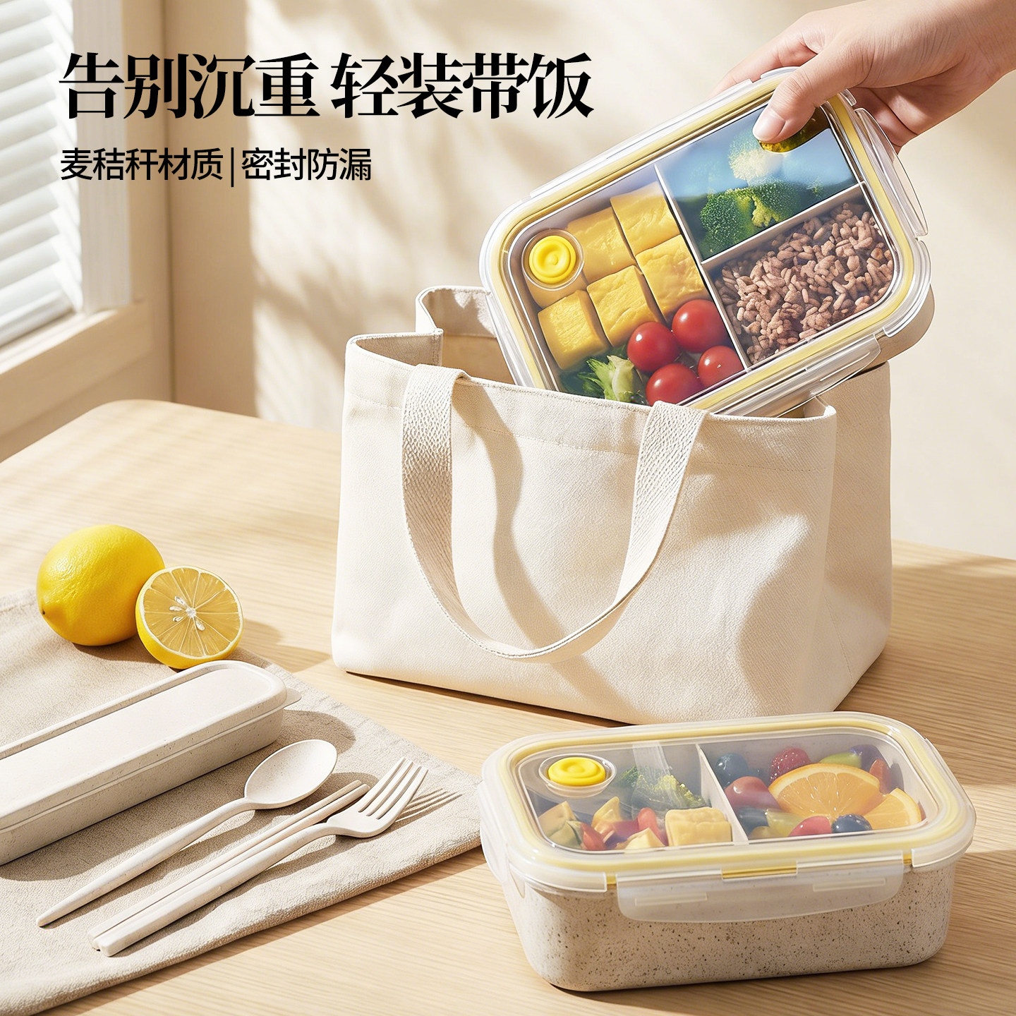麦秸秆饭盒可微波炉加热专用餐盒图片