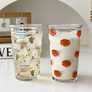 ins可爱小熊玻璃杯可爱加厚水杯牛奶果汁饮料杯子家用早餐咖啡杯