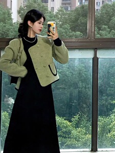 法式绿色小香风外套女秋冬季短款双面呢小个子高级感羊毛夹克早秋