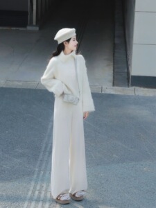 今年流行韩剧女主穿搭小个子显高高级感白色外套裤子两件套装女冬