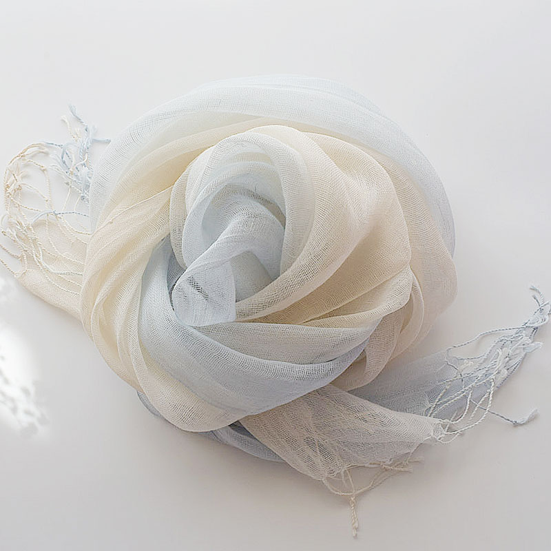 文艺法国纯亚麻围巾丝巾夏季芋紫蓝灰渐变遮阳披肩长款女薄款春秋