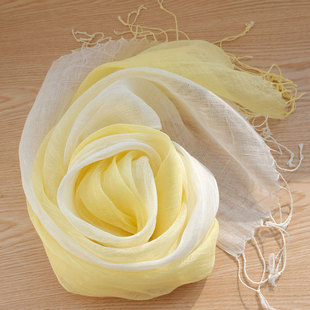 春夏渐变清新黄色女亚麻纯麻围巾流苏唯美文艺学生防晒度假披肩