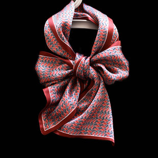 知识分子穿搭桑蚕丝双层窄版细长条丝巾文艺印花夏日限定颈巾女新