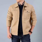 茄克衫 春季 外套潮 纯棉大码 多袋工装 男士 宽松纯色翻领夹克男装