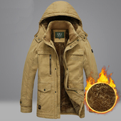 棉休闲棉衣男士 加绒加厚保暖中长款 多袋棉服外套冬季 新款 棉袄男装