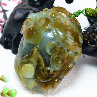 宏荔珠宝翡翠 老坑正品A货黄翡福寿如意蝙蝠玉石手把件3217